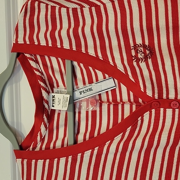 PINK Victoria's Secret Red Striped One Piece Thermal Onesie Pajama XL NWT - Picture 9 of 10
